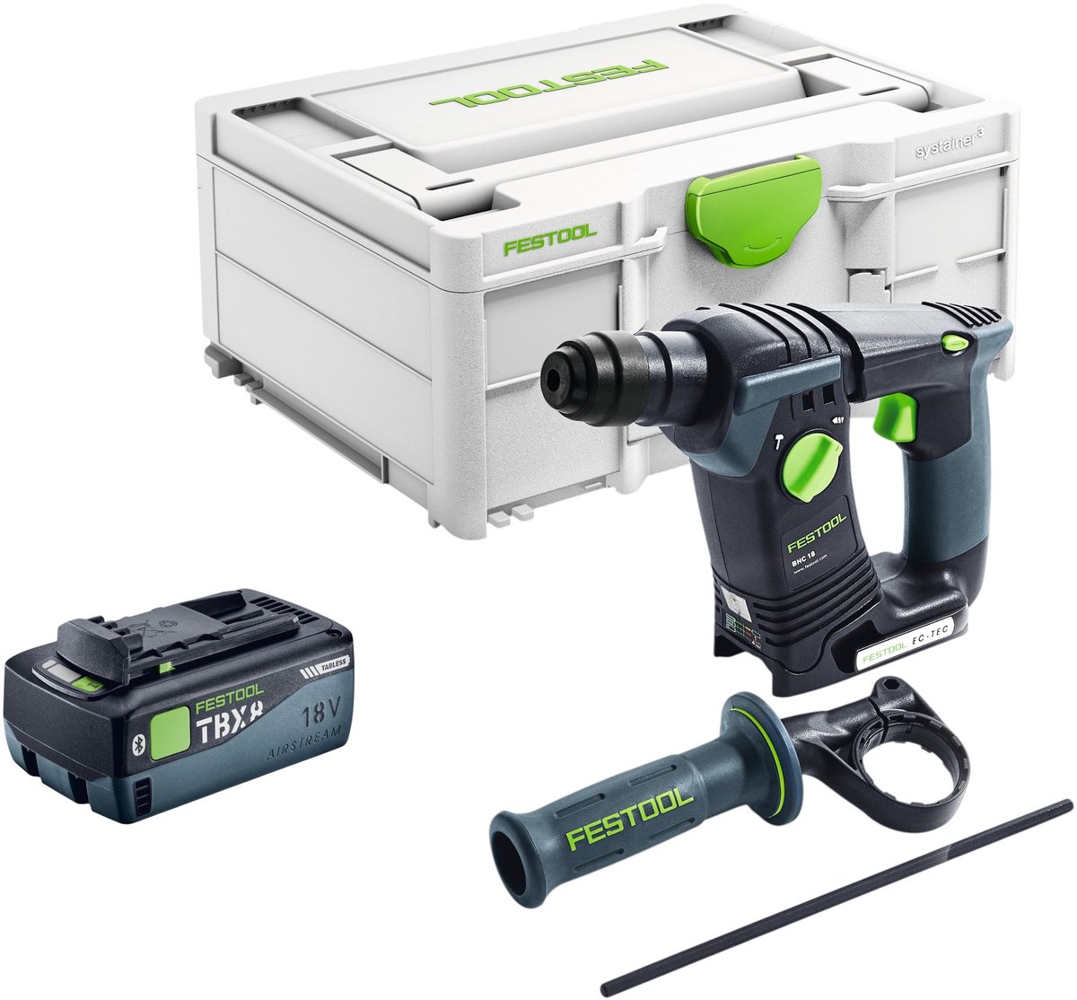 Festool BHC 18 Basic accuklopboormachine 18 V 1,8 J SDS Plus Brushless + 1x accu 8.0 Ah + snellader + systainer