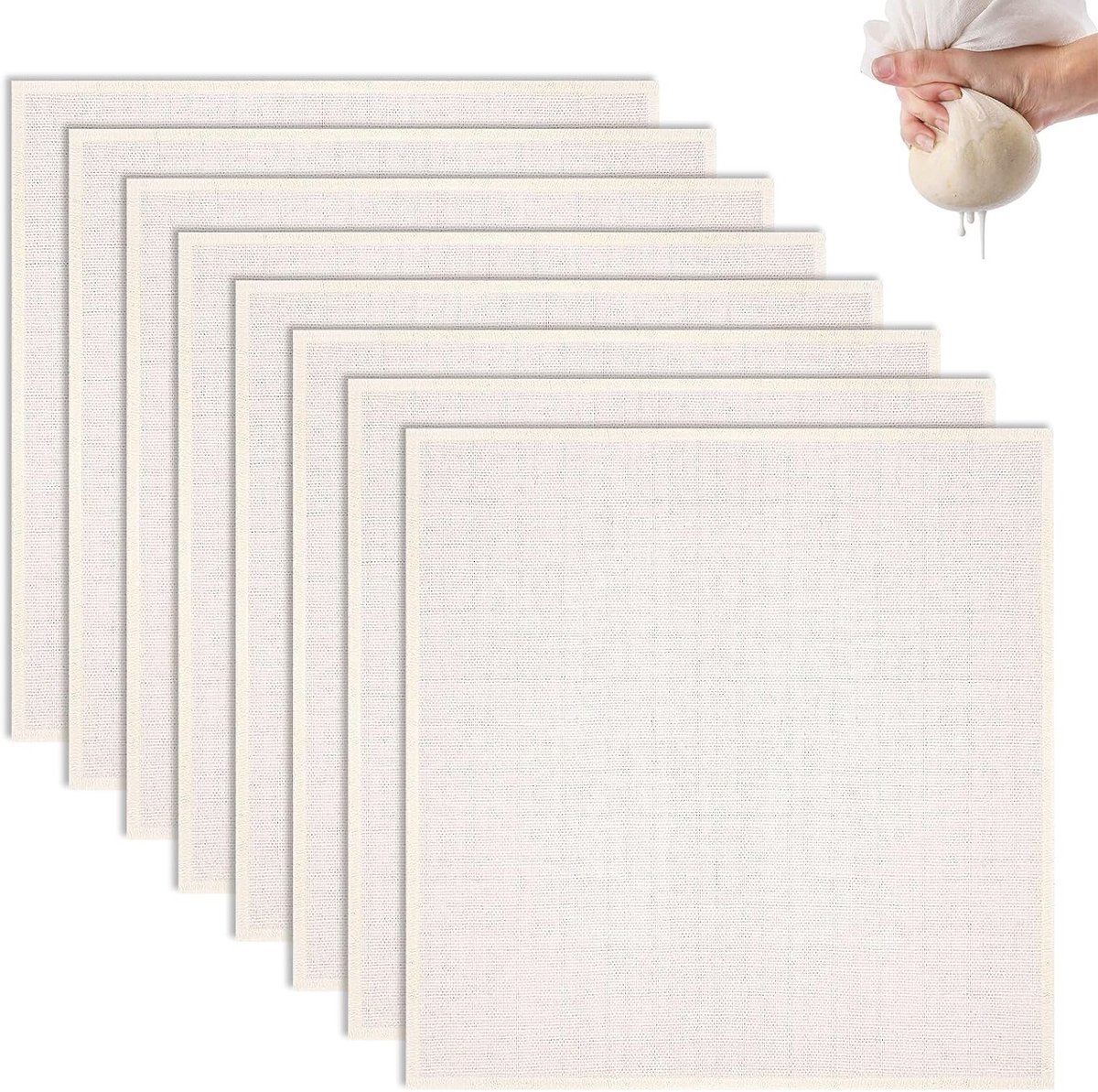 Set van 8 Herbruikbare Katoenen Doeken 50 x 50 cm, Ongebleekt, Geschikt voor Voedselfiltering, Sap, Kaas en Tofu