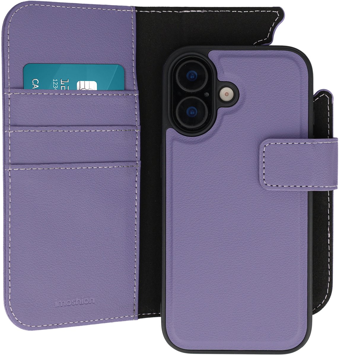 imoshion Hoesje - Geschikt voor Apple iPhone 16 - Uitneembare 2-in-1 Luxe Bookcase - Paars