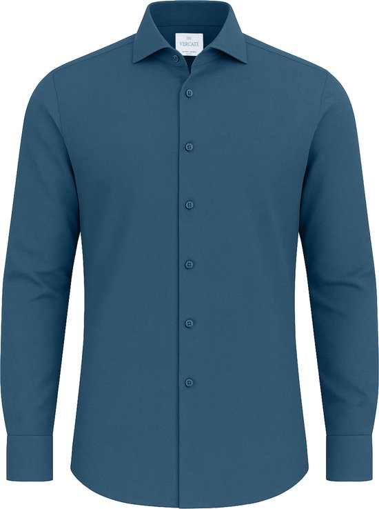 Vercate - Strijkvrij Kreukvrij Overhemd - Blauw - Slim Fit - Bamboe Katoen - Lange Mouw - Heren - Maat 44/XL