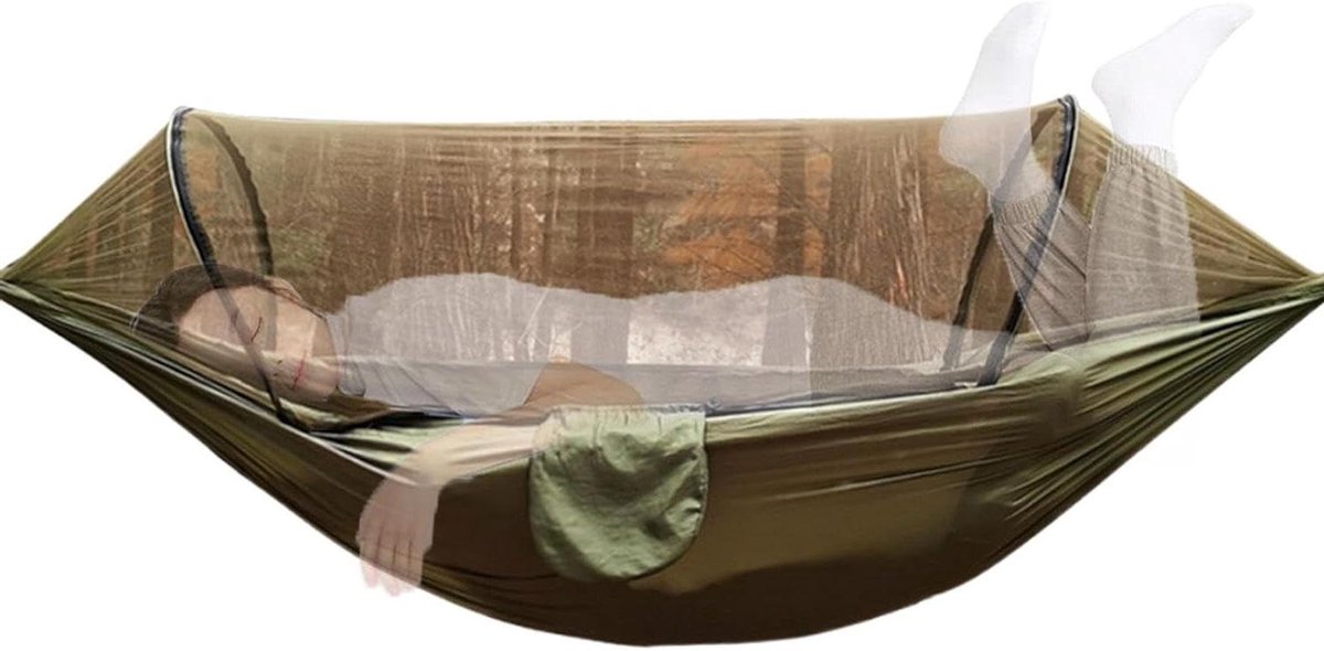 Hangmat met Net - Kampeerhangmat Buitenhangmat - Ontspannen in de natuur - Geïntegreerd muggennet - 300 x 140 cm