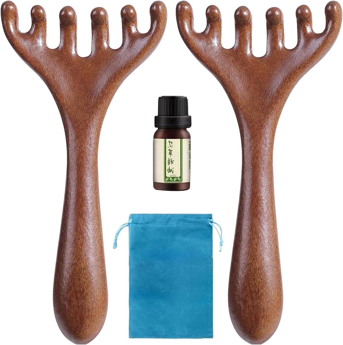 Houten Scalp Massager - Hoofdmassagekam 6 Klauw - Ontspanning Bevorderen - Natuurlijk Hout Ontwerp - 14 x 5 cm - Houtkleur