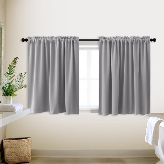 Gordijn - 2 stuks - Kleine raamgordijnen - Korte - Polyester - Gordijnen voor Kleine Ramen - Voor slaapkamer keukenkast kind kelder kampeerder gordijnen - 76*60cm - Grijs