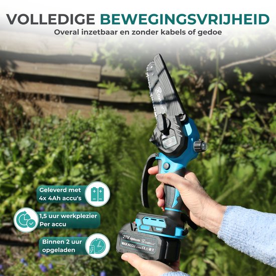 CraftRoot Elektrische Mini Kettingzaag en Elektrische Snoeischaar Combi Set- Draadloze Handkettingzaag en Professionele Takkenschaar met Opbergkoffers en 4X 4.0Ah Accu’s van CraftRoot — afbeelding 2