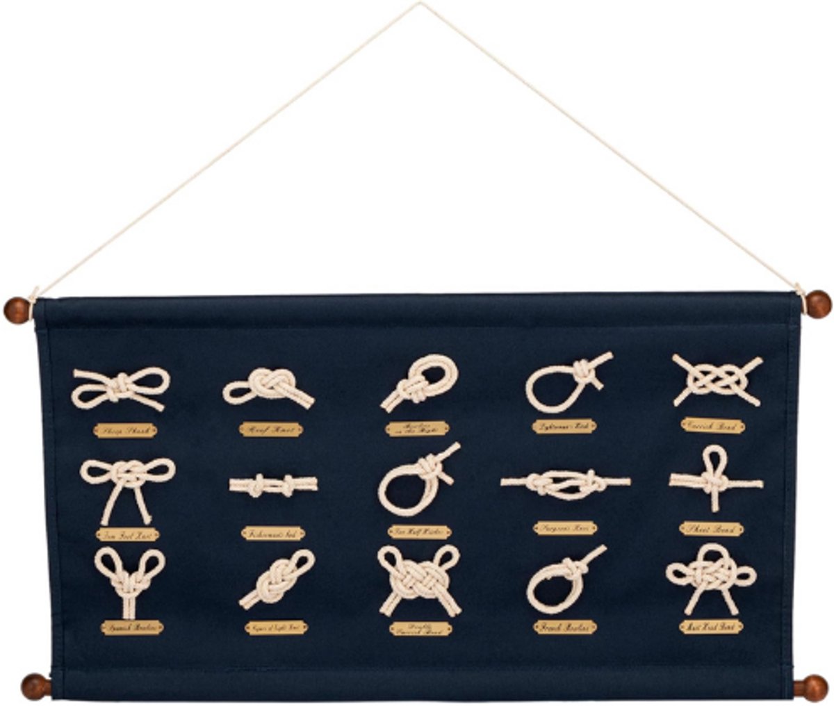 Knoop muur opknoping zeilstof/hout 68 x 37 x 2,5 cm knoop afbeelding maritieme decoratie 14955