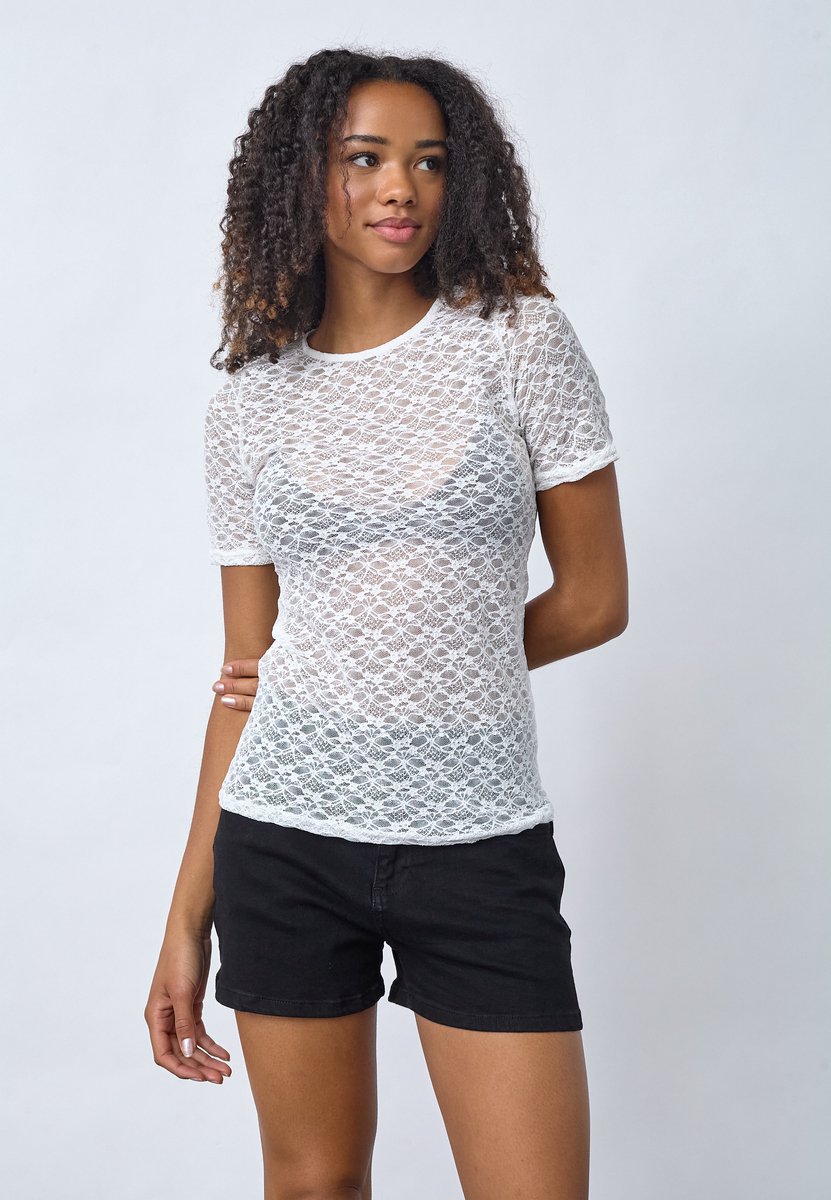 SISTERS POINT Gimas-ss - Dames t-shirt - Cream - Maat XS