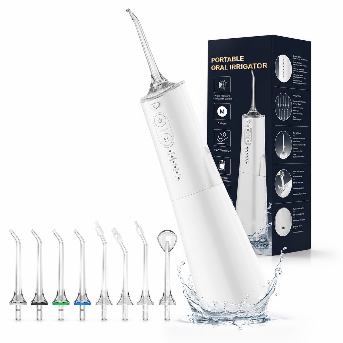 HOB AquaPulse Pro - Waterflosser - Gebitsreiniging - Elekrtische Tandenflosser - Flosser - Water Flosser - Oplaadbaar - Wit