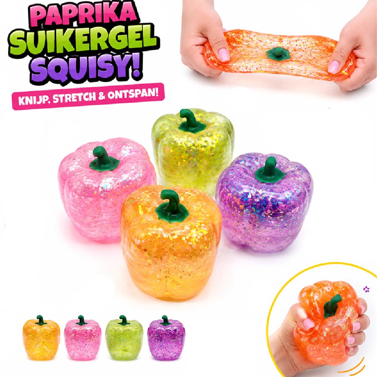 Squishy Paprika Suikergel stressbal - 1 exemplaar - 7 cm groot - Fidget Toys - Knijpbal