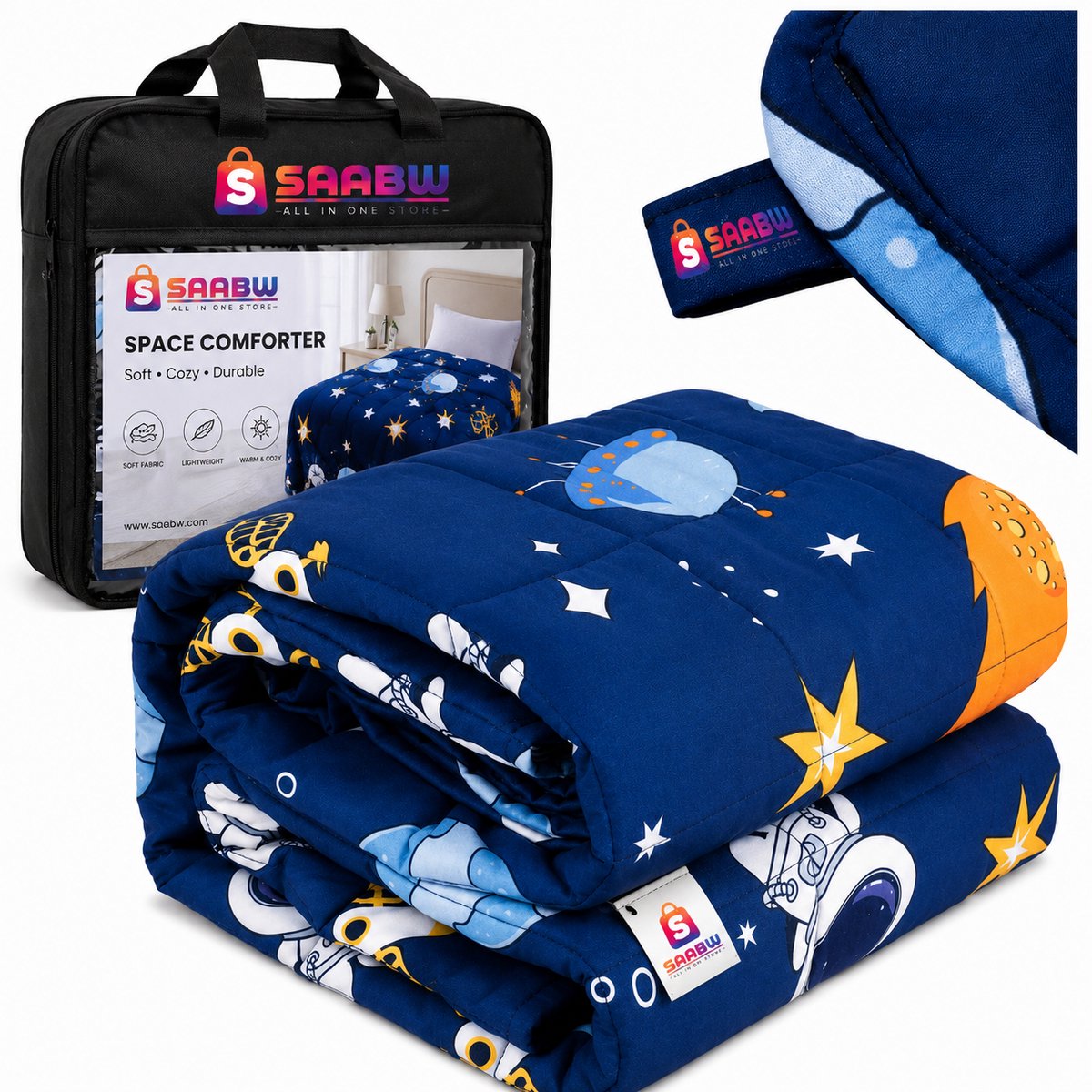 Sensorische Verzwaringsdeken 4 kg 100x150 cm voor Kinderen – Kalmerende Weighted Blanket voor Rustige Slaap & Ontspanning – ADHD & Autisme Ondersteuning – ruimte print deken – zachte kinderdeken – sensorische slaapdeken – blauw – 61678