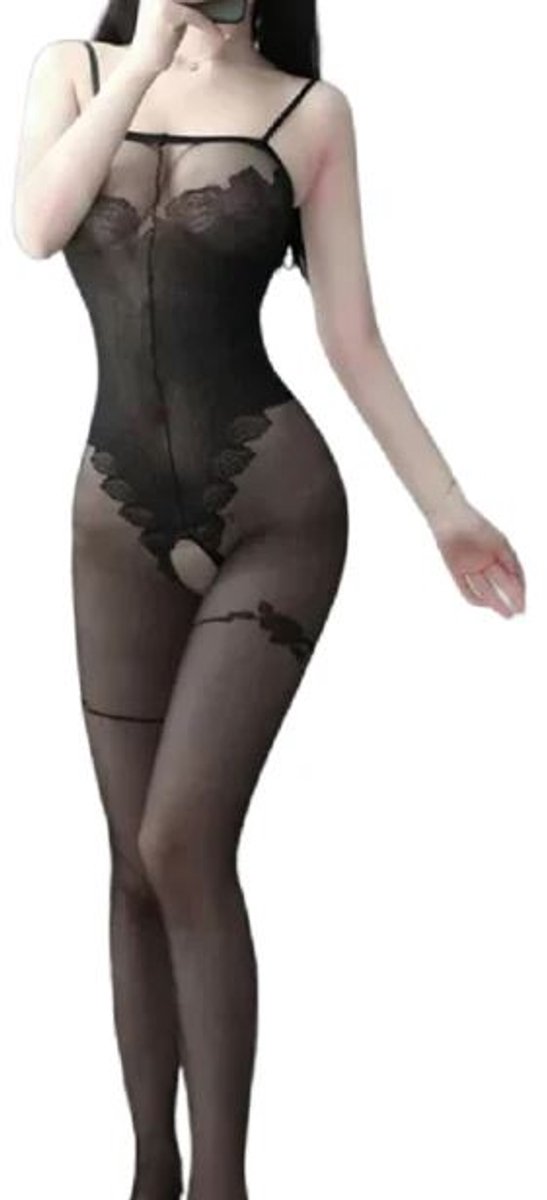 Bodysuit - Doorschijnend - Mesh - Sexy lingerie - Open kruis - Kant - Erotiek - Dames - Lace - Transparante lingerie - Mesh bodysuit - Zwart - One piece - Verleidelijke outfit - Jonyx