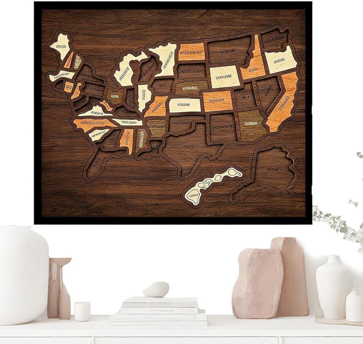 Houten Kaartpuzzel - Wanddecoratie Bord - Reisherinneringen Documenteren - Interactief Pin Markering - 331 x 284 cm - Houtkleur