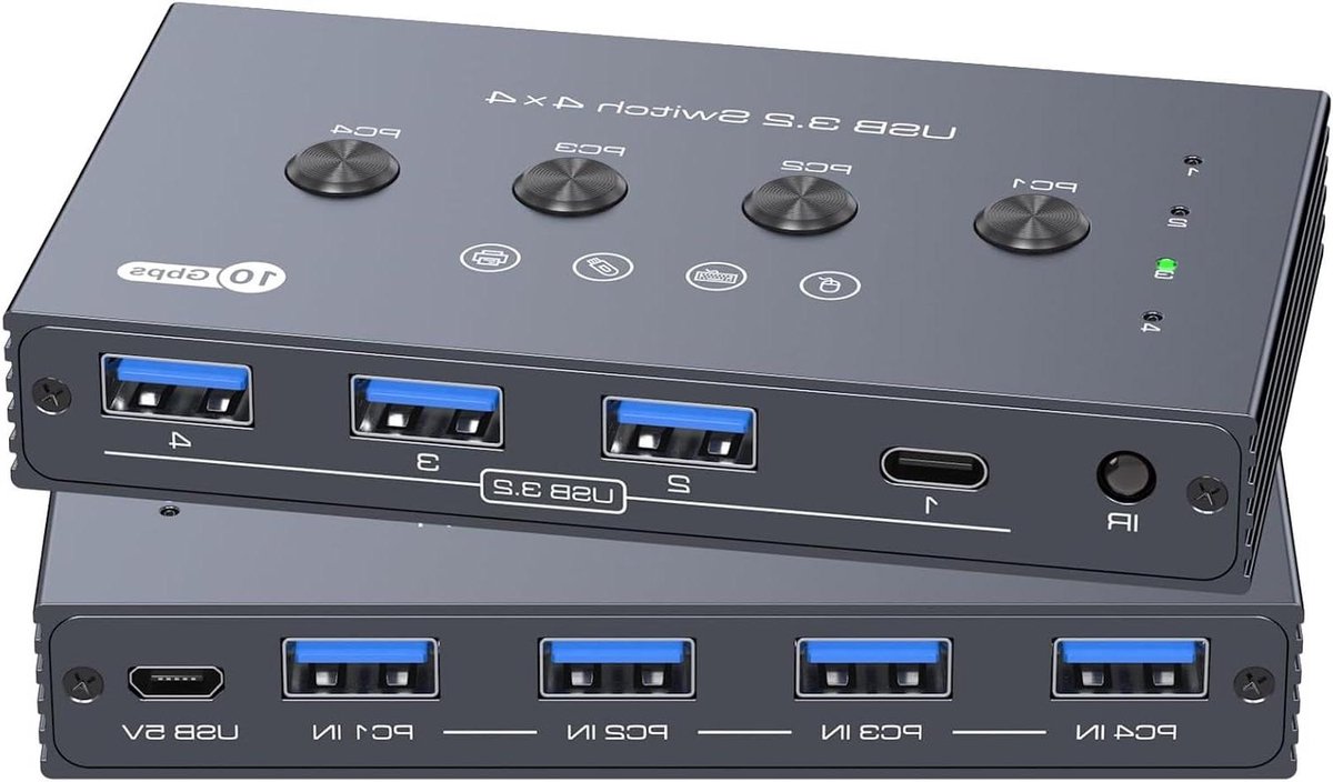 USB Schakelaar - Apparaat Delen - Meerdere PC's - 4 Poorten - USB 3.2 - Zwart