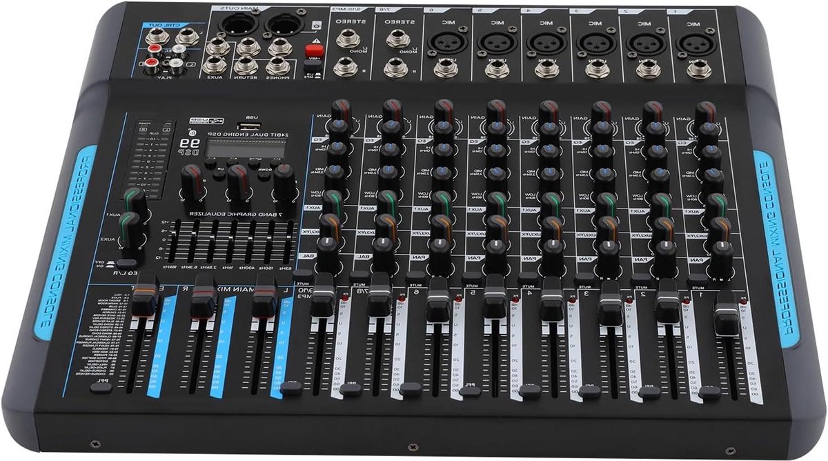 Audio DJ Mixer - Geluidsconsole Systeem - Professionele Opnames - 10 Kanalen 99 DSP