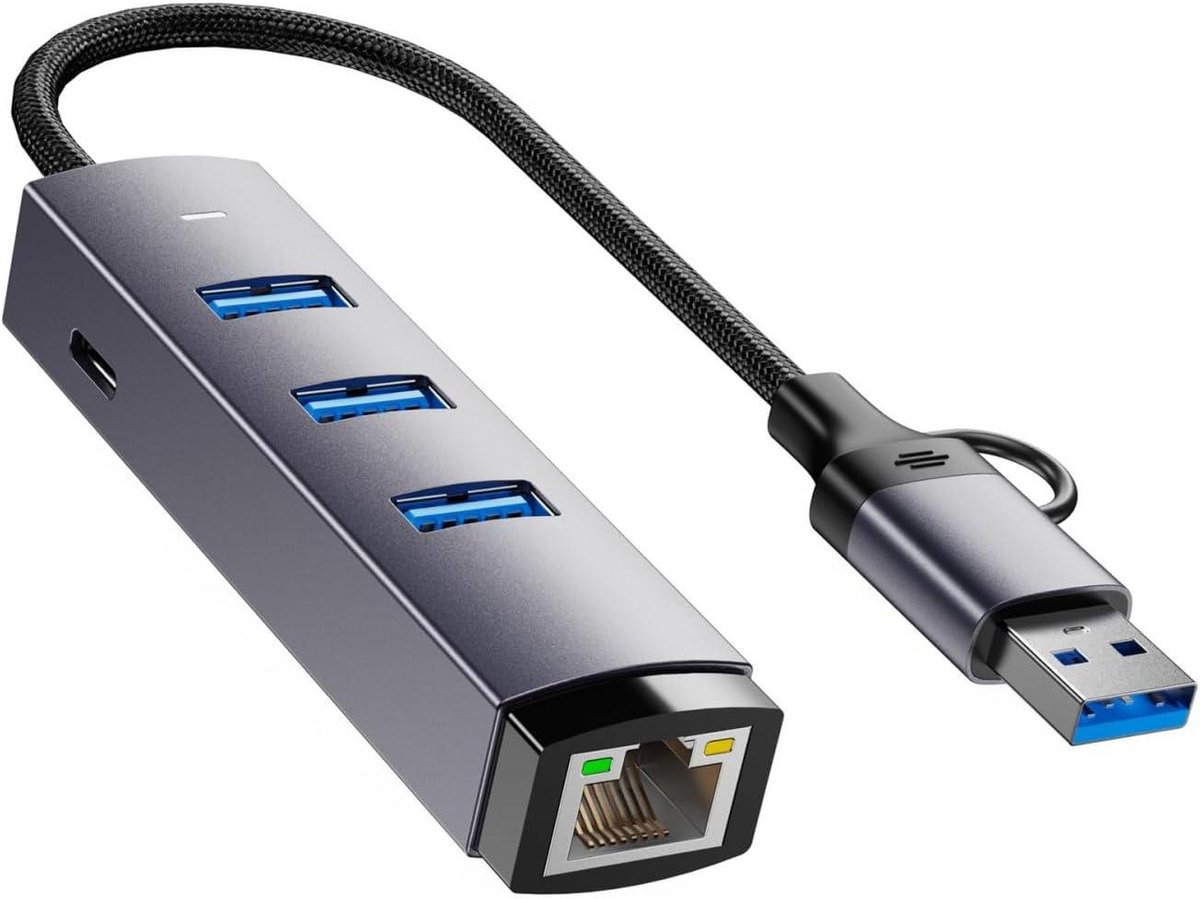 Netwerk Adapter - Ethernet Dongle - Snelle Internetverbinding - Dubbele Chip Technologie - Gigabit Snelheid - Aluminium