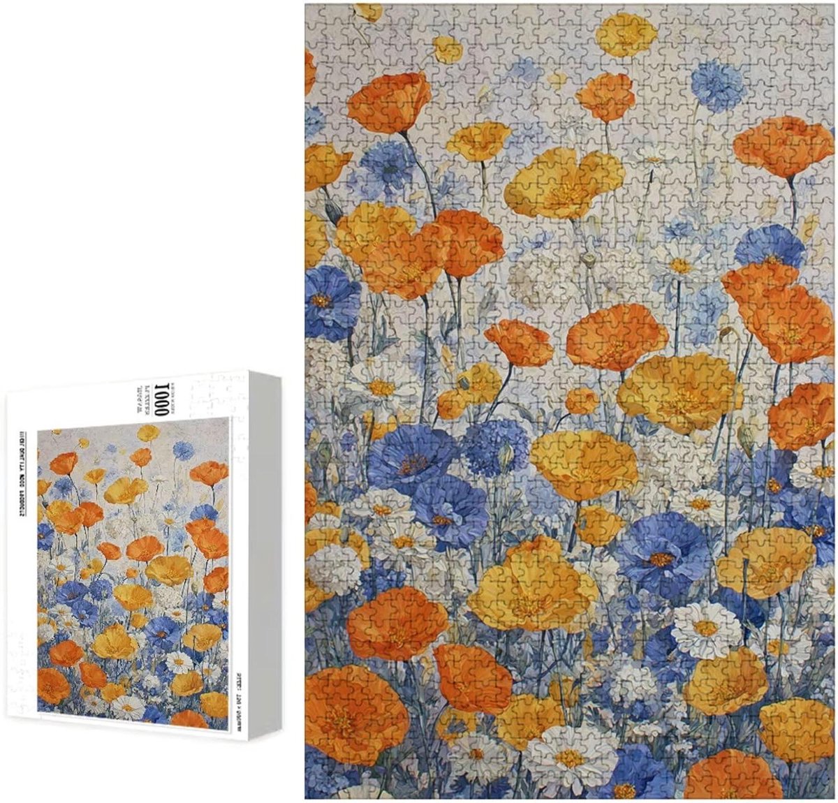 Puzzel 500 stukjes - Houten legpuzzel - Ontspanning thuis - Lindehouten kwaliteit - 52 x 38 cm - Oranje bloemen