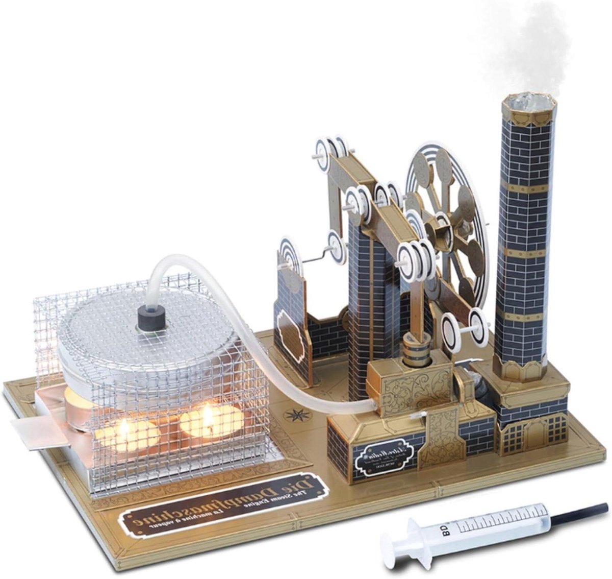 Stoommachine Kit - Model Bouwpakket - Experimenteren met Stoom - Werkende Stoomkracht - 30x21x21 cm - Grijs Zilver