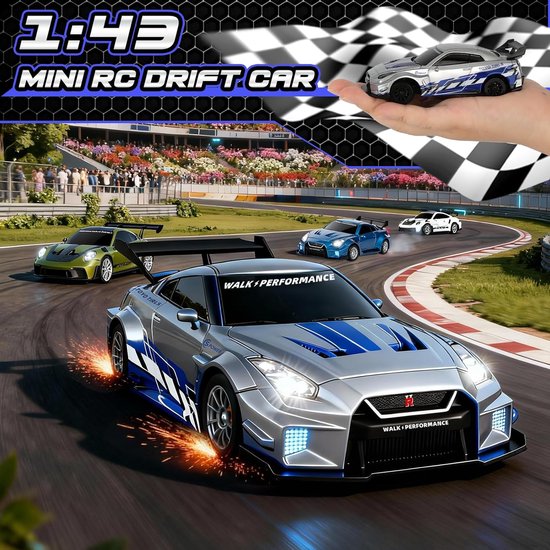 RC Drift Auto - Mini Racer - Indoor Racen - Geïntegreerde Gyroscoop - 1:43 Schaal - Grijs — afbeelding 5