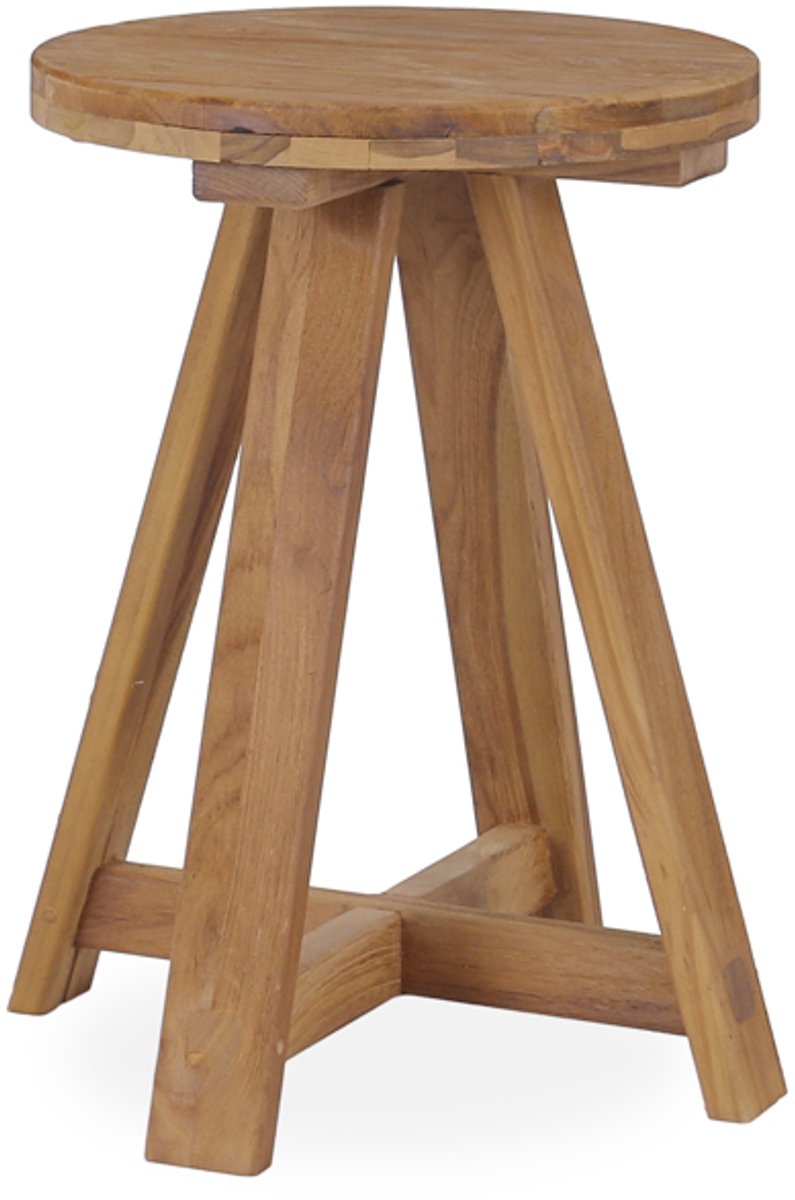 Oud Teakhouten Krukje Liva – Rond – Hoogte 47 cm – Sterk & Robuust