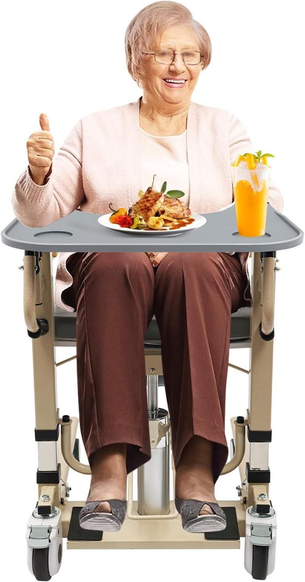 Rolstoel dienblad - Afneembare tafel - Eten en lezen - Met bekerhouders - 58 x 525 cm - Grijs