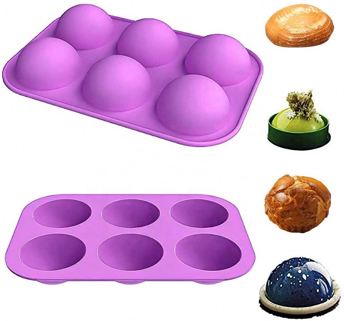 Siliconen Bakvorm - Siliconen mal – 6 Halve Bollen - Bakvorm - Paars - Bol is 5CM diameter - CHPN
