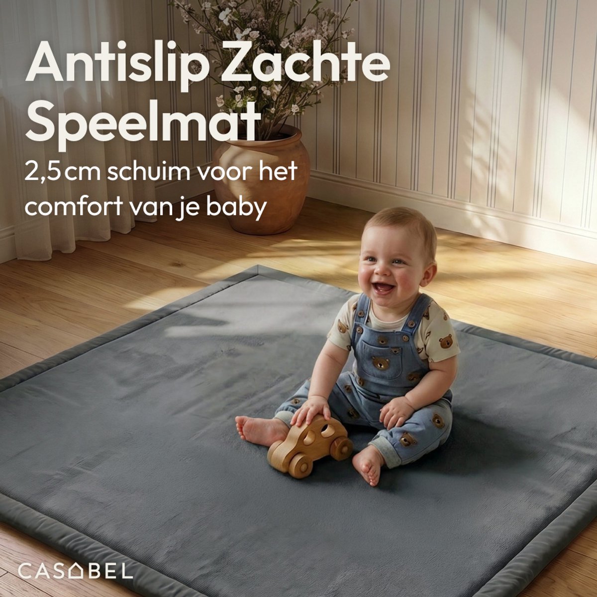 CASABEL Baby Speelmat van Grijs Fluweel 120×120 cm, Dik en Zacht, Schuim, Antislip Onderkant thumbnail 7