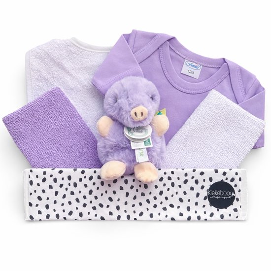 Kraamcadeau Meisje Lila – Cadeaubox met Romper, Slab en Knuffel — afbeelding 5