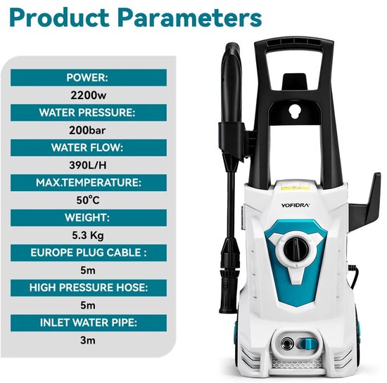 Elektrische Hogedrukreiniger - 180 ° Verstelbare Spuitmond - Autowaspistool - 200 Bar - 2500W - Wasreiniger - Spuitpistool — afbeelding 3