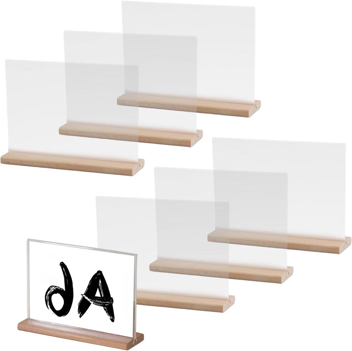 Acryl Display Stand - Menu Houders - Informatie Tonen - Stevige Houten Basis - A6 Formaat - Transparant