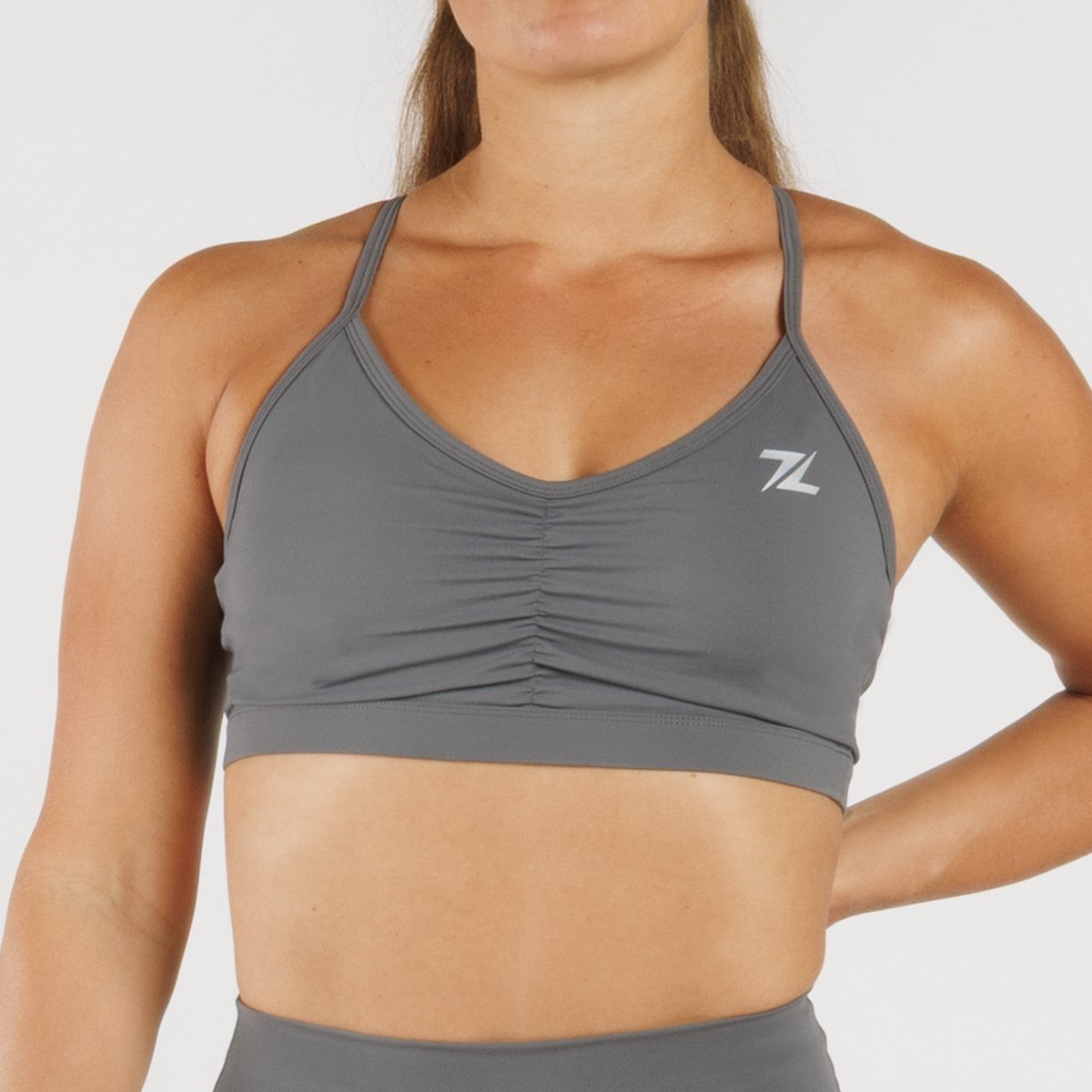 ZEUZ Dames Sport BH – Ruched Design – Fitness & Yoga - Grijs - XL
