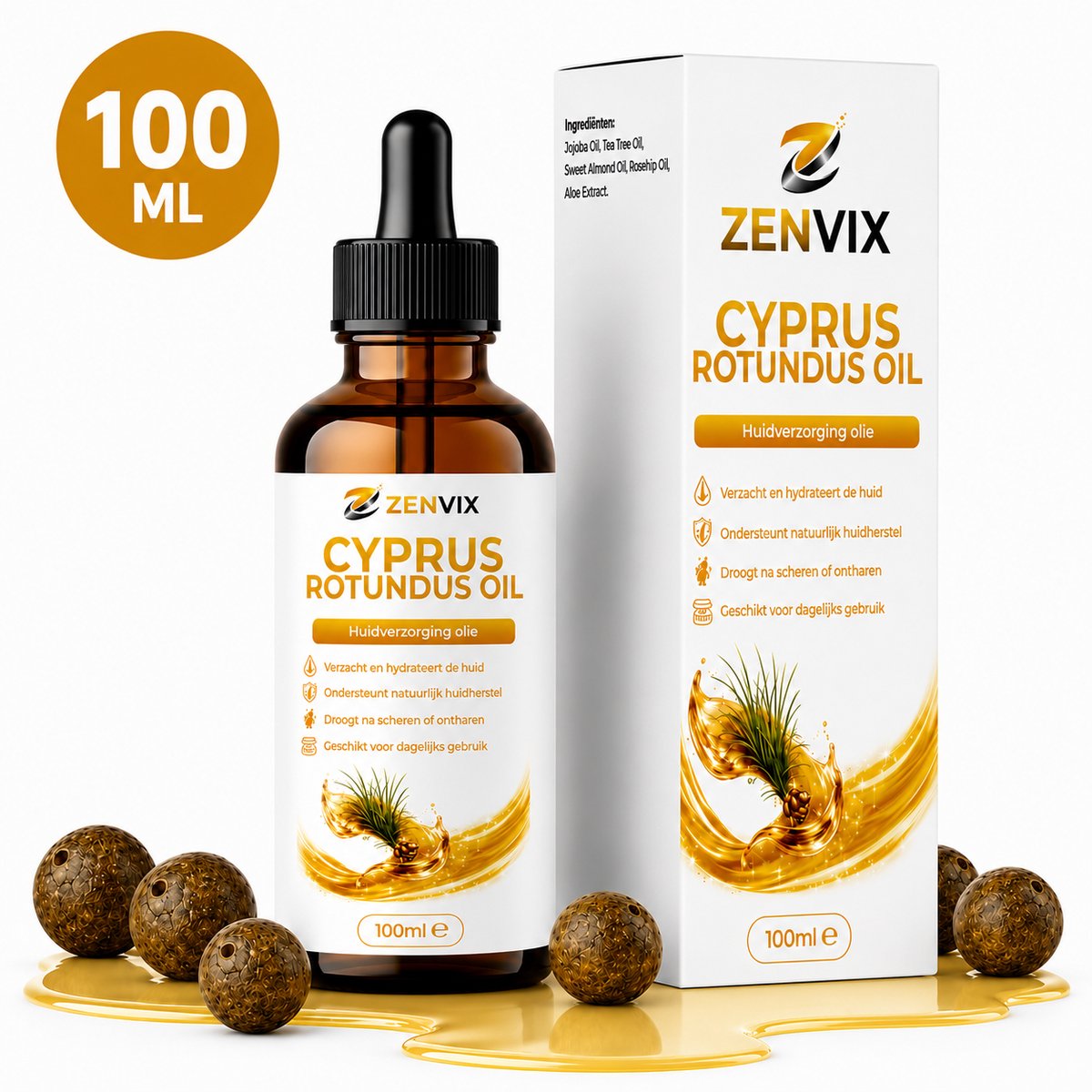 Zenvix® Cyperus Rotundus Olie 100 ml – Antihaargroei Oil – Ontharingscreme – Ontharing - Hair Removal Cream - Kalmeert & Hydrateert Huid - Vermindert Haargroei