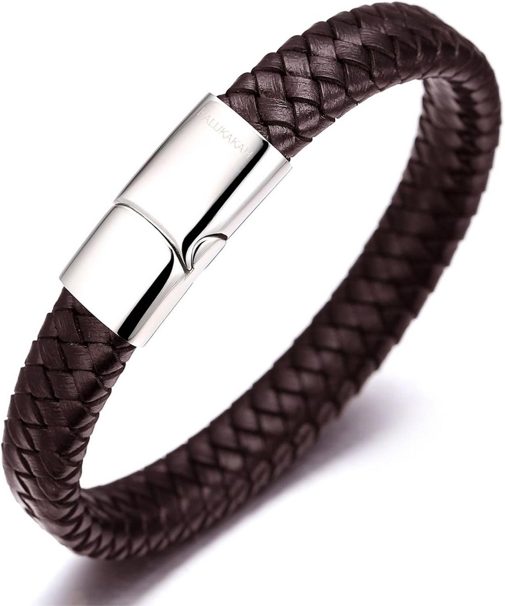 Heren Armband Leer Echt met Titanium Magnetische Sluiting Verstelbaar