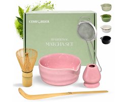 Comforder Matcha Set - 5 Delige Starterkit met Whisk Klopper en Kom - Thee Set Roze