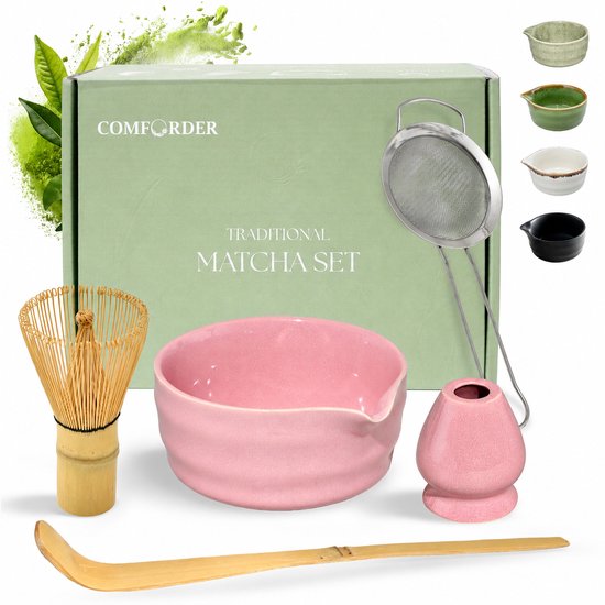 Comforder Matcha Set - Starterkit met Whisk Klopper en Kom - Thee Set Roze