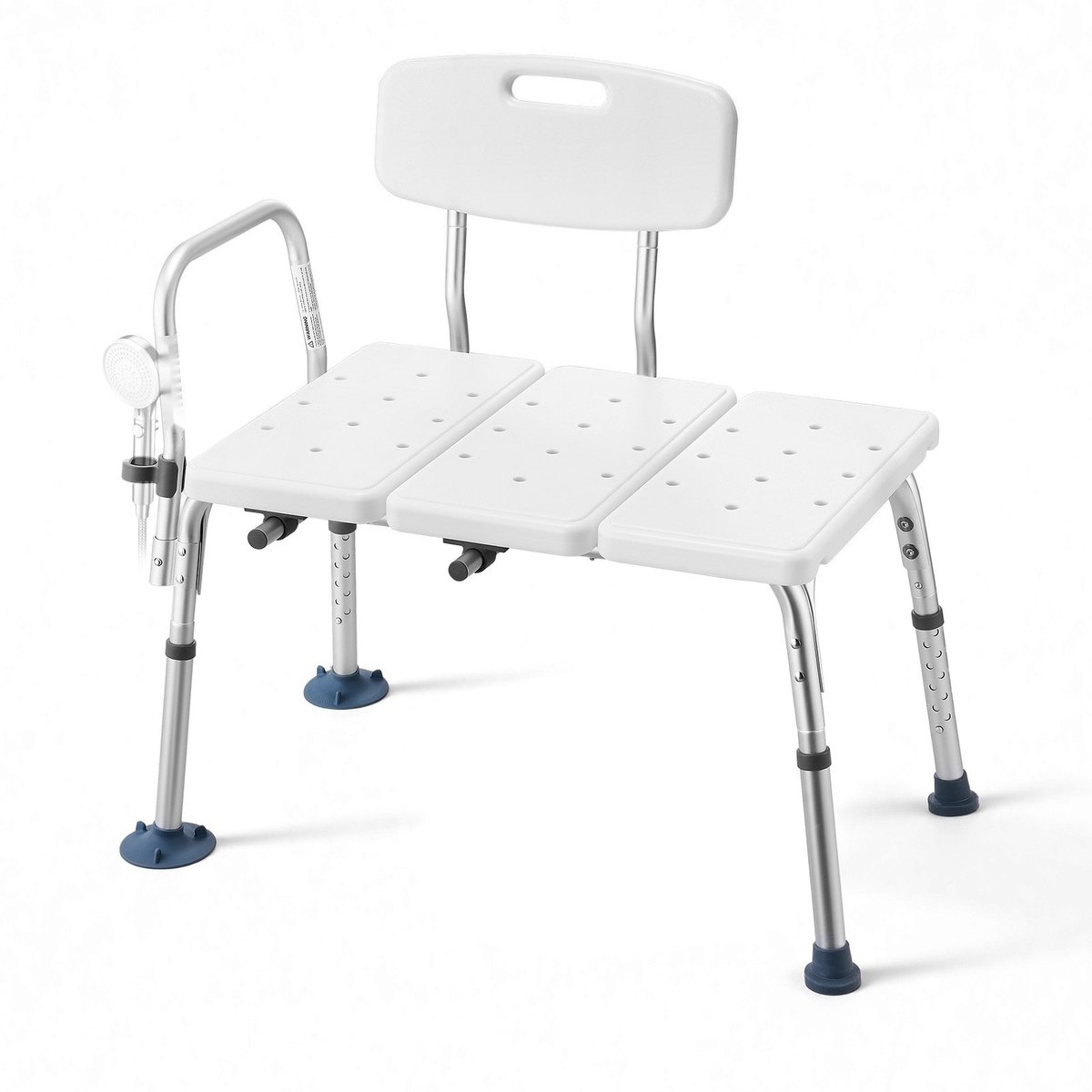 Badtransferbank - Douchestoel met Armleuningen en Rugleuning - Verstelbare Hoogte 37-48 cm - Draagvermogen 180 kg - Voor Senioren en Mindervaliden - Wit