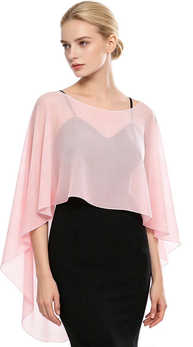Topmelon Sjaal - Poncho - Cape - Stola - Omslagdoek - Chiffon - Bruiloft - Feest - Bruid - Gala Rosa