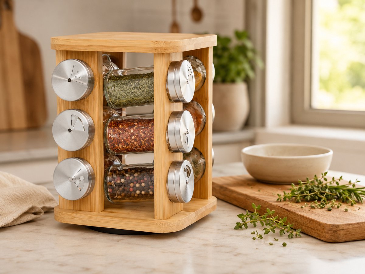 Kruidenrek - Draaibaar - 12 Potjes - Bamboe - Keuken