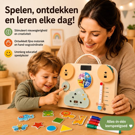 Montessori Busy Board - Educatief Speelgoed voor Peuters - Stimuleert Motoriek & Concentratie - Houten Activity Board - Perfect Cadeau 1-3 Jaar van Merkloos — afbeelding 4