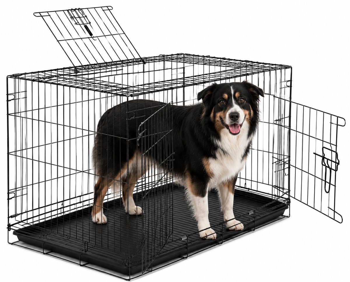 SMH LINE Hondenbench - Opvouwbaar - Bench - Hond / Kat - 121x74x80 cm - Zwart