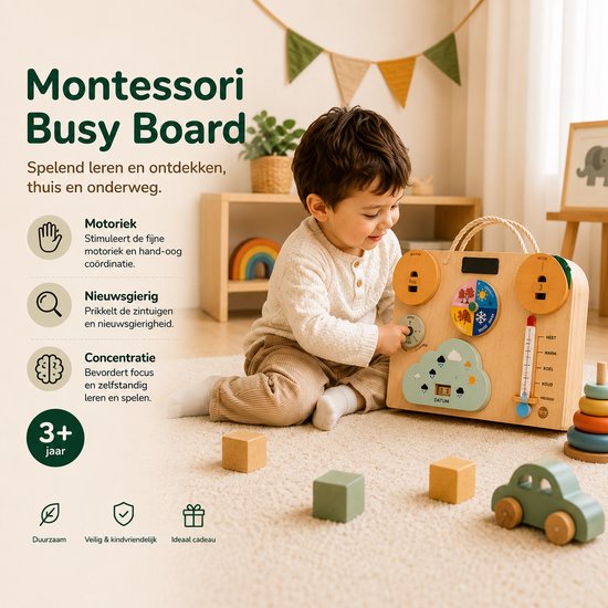 Montessori Busy Board - Educatief Speelgoed voor Peuters - Stimuleert Motoriek & Concentratie - Houten Activity Board - Perfect Cadeau 1-3 Jaar van Merkloos — afbeelding 5