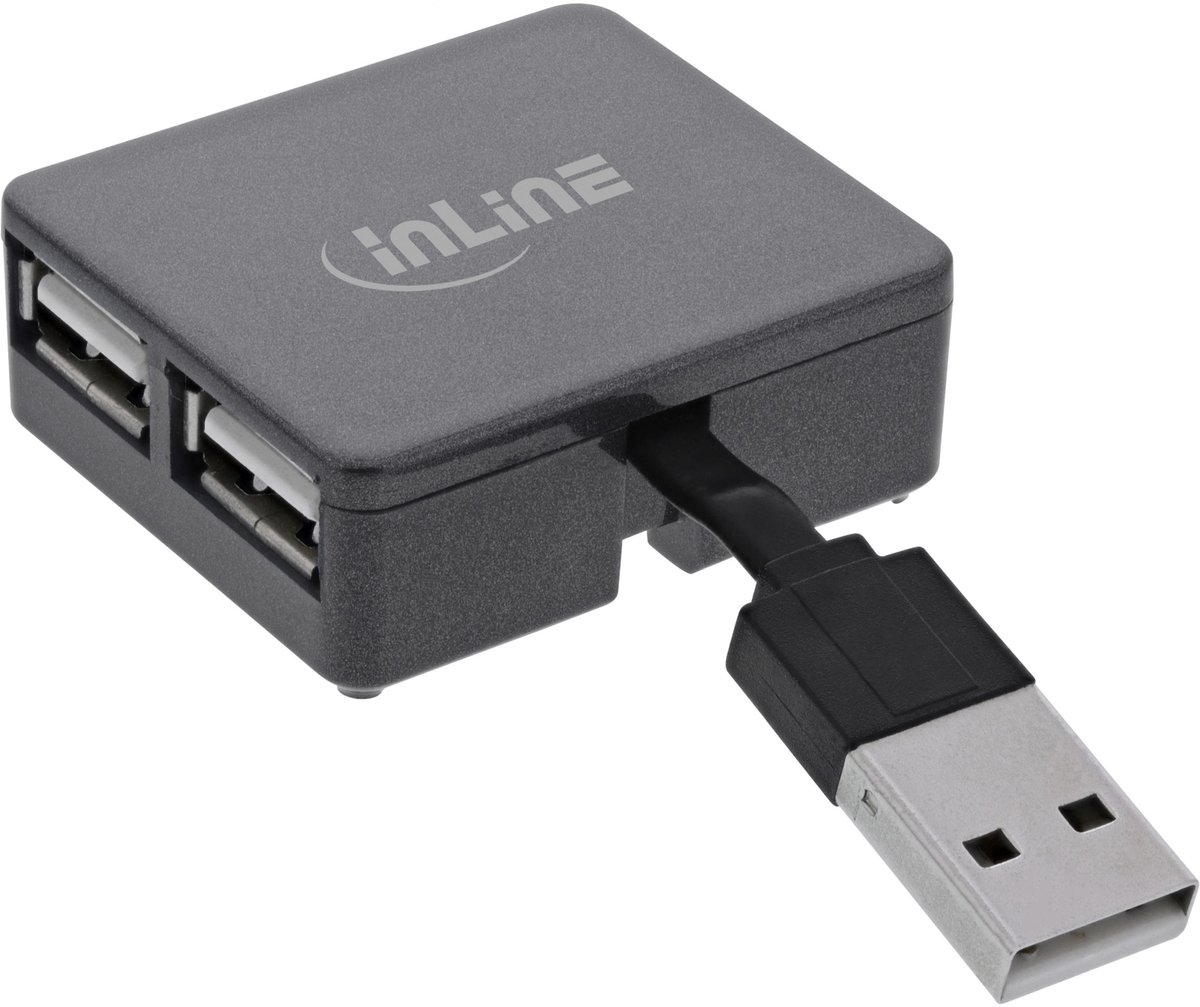 InLine® USB 2.0 4-poorts hub, USB-A male naar 4x USB-A female, kabel 4cm