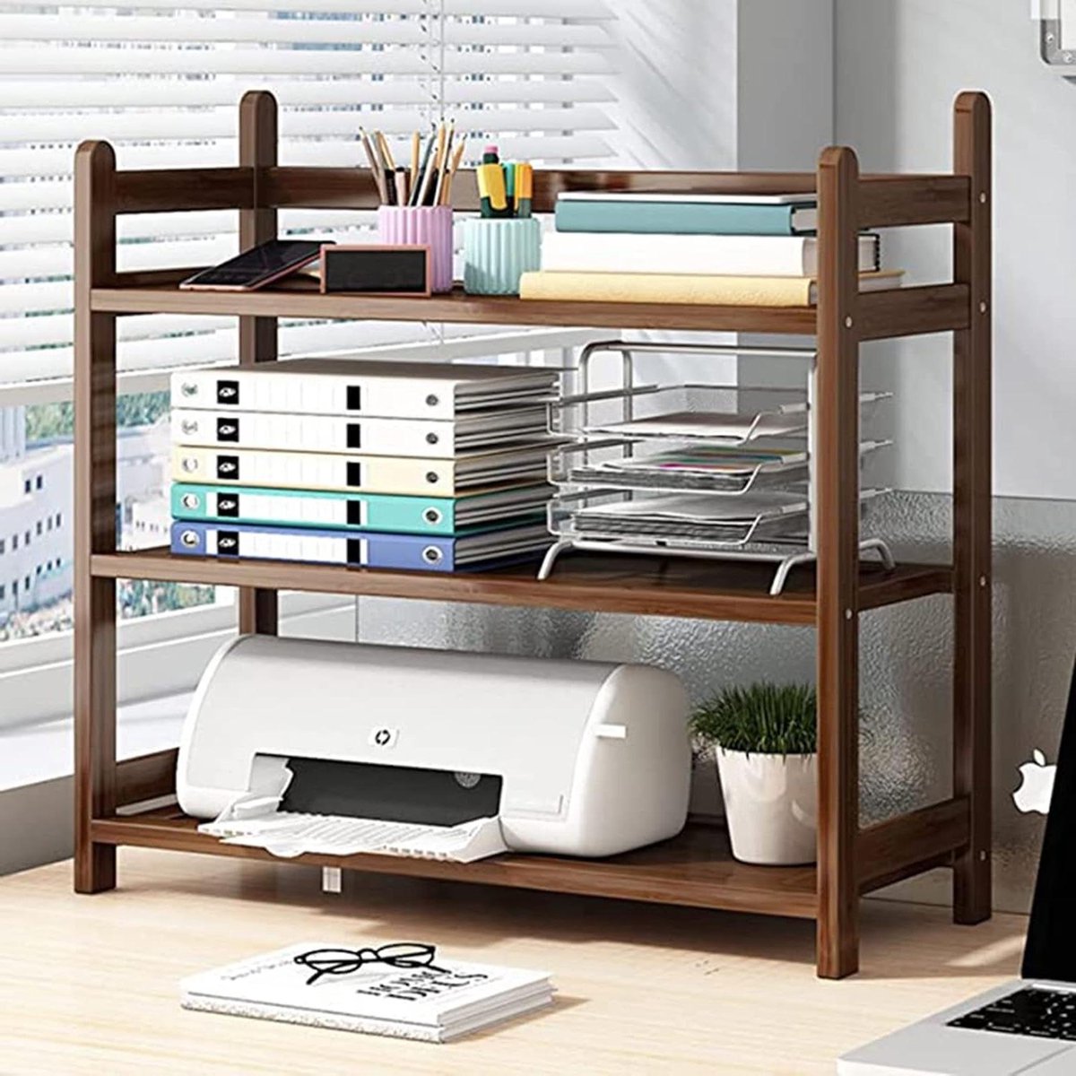 Bureau Organizer - Opbergrek - Thuiswerken - Drie Laags Ontwerp - 70 x 24 x 72 cm - Walnoot