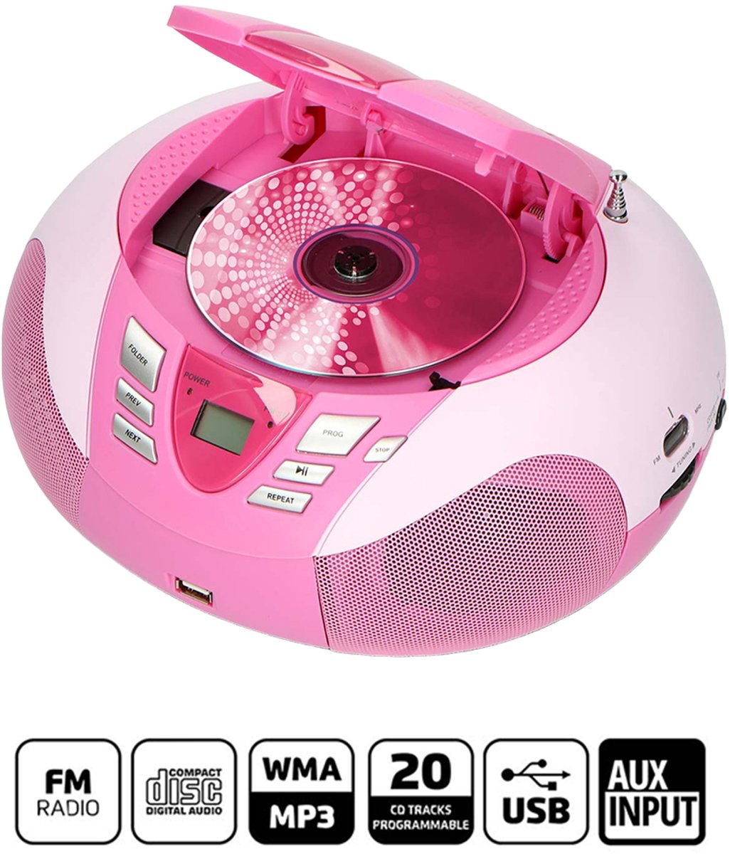 Lenco SCD-37 - Draagbare radio CD speler met MP3 optie en USB - Roze thumbnail 6