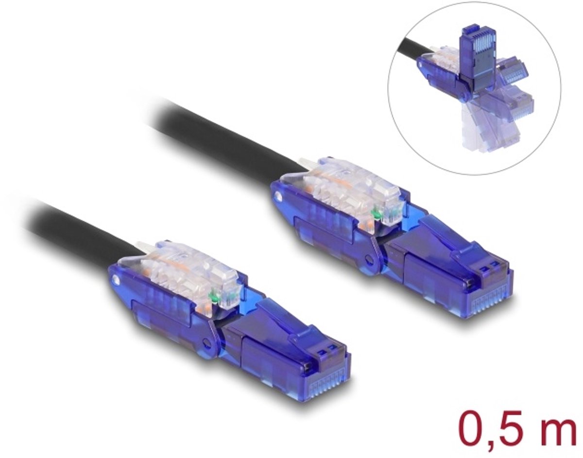 Delock RJ45 Network Cable Cat.6 UTP with 180° angled plugs black 0.5 m