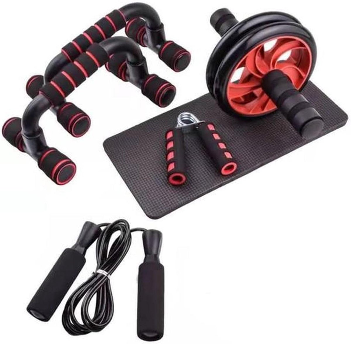 Buikspierroller Wielset - Buiktrainer Set - Thuis Krachttraining - Lichtgewicht Duurzaam - 1000 Gram - Grijs