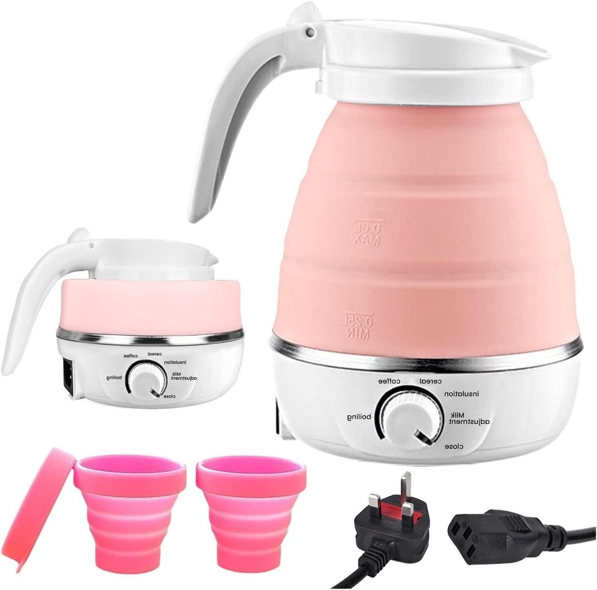 Opvouwbare waterkoker - Reis waterkoker - Koken op reis - Veilig droogkookbeveiliging - 600 ml capaciteit - Roze