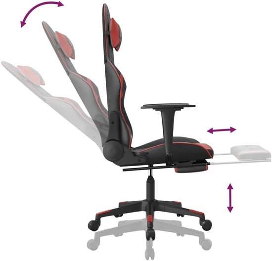Gaming Stoel - Bureau Stoel - Ontspannen Zitten - Met Massage Functie - 128 cm Hoog - Zwart Wijnrood — afbeelding 2
