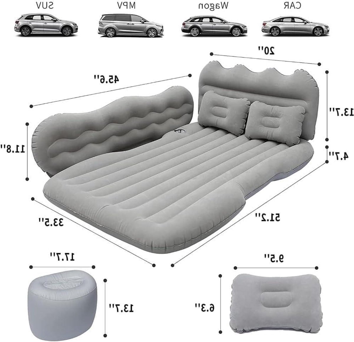 Luchtbed Auto - Slaapmatras Opblaasbaar - Reizen en Kamperen - Ergonomisch Ontwerp - Universeel - Grijs