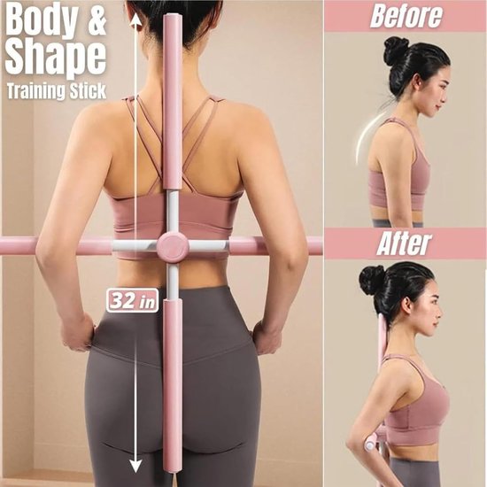 Houdingcorrector Yoga Stick - Trainingsstaaf Nek Stretcher - Houding Verbeteren - Antislip Ergonomisch Ontwerp - 80 cm Lengte - Roze — afbeelding 5