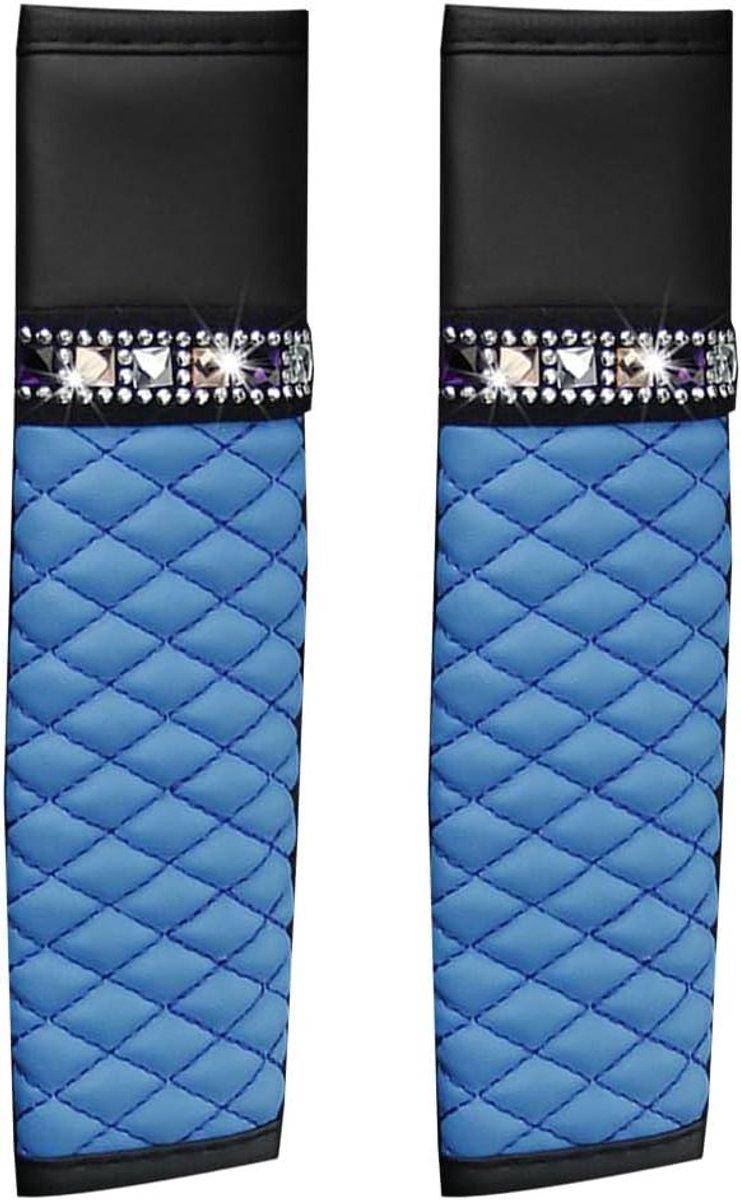 Gordelbeschermers Set - Schouderkussens - Comfortabel Rijden - Met Strass Versierd - 2 Stuks - Blauw