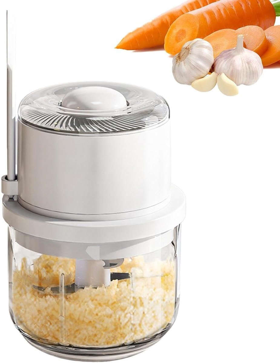 Mini Hakmolen - Keukenmachine - Maaltijden Bereiden - Zes Precisiemessen - 350 ml - Wit